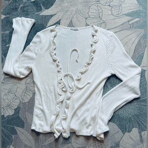 Reformation white ruffled long sleeved top